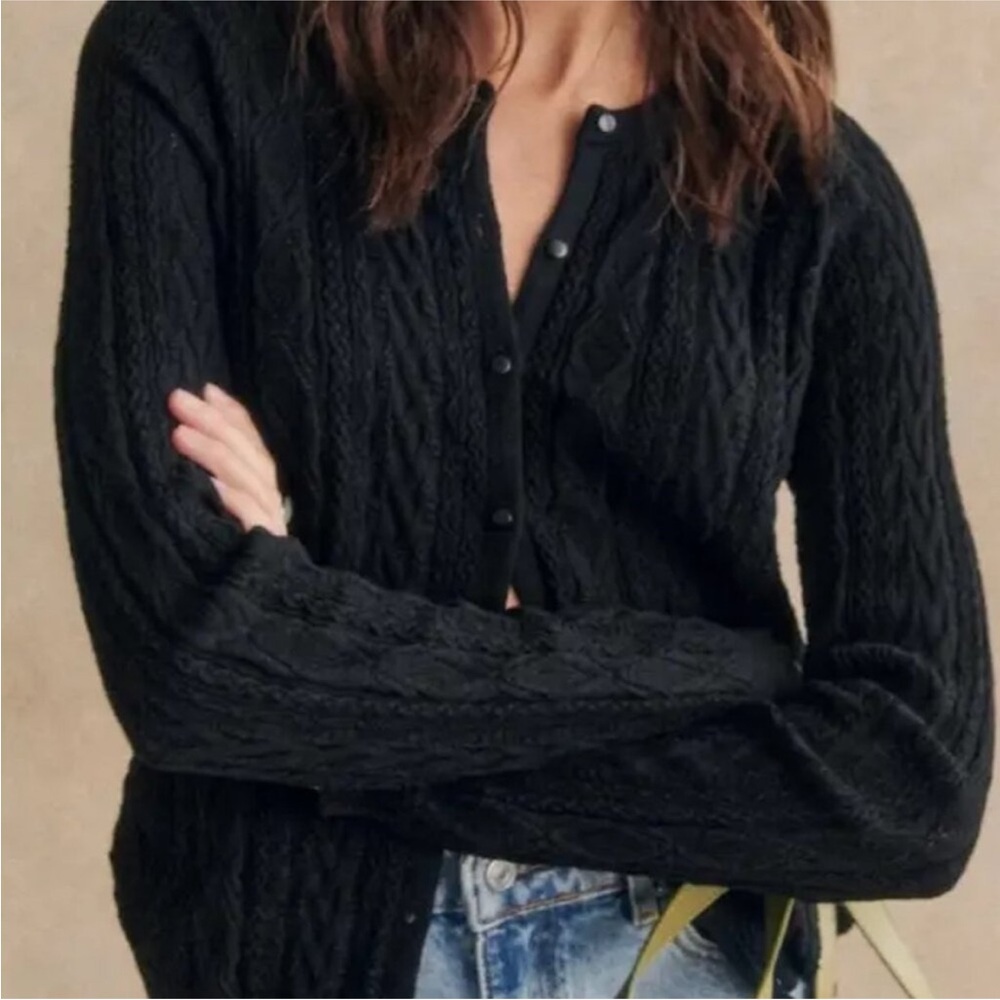 NWOT Sézane Black Cable-Knit Button Cardigan